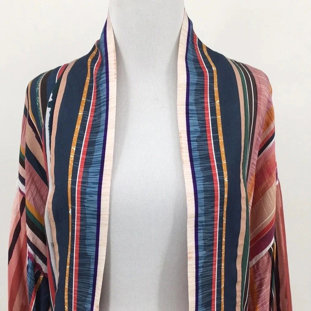 Koton Cream Striped Kimono Jacket Womens 13M 42 Open Front‎